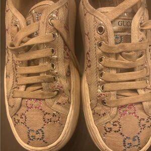 Gucci Women's Beige Sneakers with Colorful Logo Design